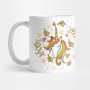 unicorn illustrated  with doodles of hearts cool gift Mug